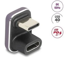 Delock USB-C™ Adapteris 180° gewinkelt 40 Gbps PD 3.1 240 W Stecker zu Buchse U-Form 8K 60 Hz Metall