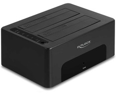 „DeLOCK“ USB dviguba prijungimo stotelė 2 x SATA HDD / SSD diskams su klonavimo ir trynimo funkcija, HDD / SSD korpusas, 2,5 / 3,5 colio, serijinis ATA, 5 Gbit/s, USB jungtis, juoda