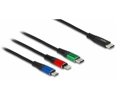 „Delock“ USB įkrovimo laidas „3 viename“ nuo A tipo iki 2 x „Lightning“ / C tipo USB 30 cm