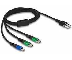 Kabelis USB Delock USB-A - 2x USB-C + microUSB 1 m Juodas (87882)