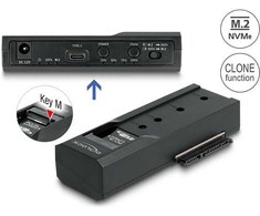 „DeLOCK“ USB C tipo į 1 x M.2 NVMe SSD + 1 x SATA SSD/HDD keitiklis su klonavimo funkcija