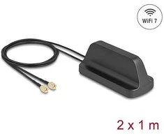 Delock WiFi 7 Antenne 2 x RP-SMA Stecker 2,4 - 4,0 dBi omnidirektional mit magnetischem Standfuß und Anschlusskabel ULA100 1 m outdoor juodas