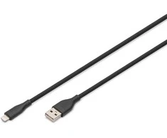 Digitus DIGIT USB silikoninis įkrovimo laidas, USB-A - Lightning 2m, USB 2.0, 12W, juodas