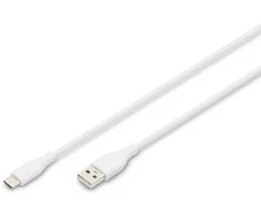 „Digitus“ silikoninis jungiamasis kabelis USB-A - USB-C, USB 2.0 60W, 0,5m Baltas