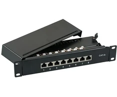 Efb Elektronik EFB Mini-Patchpanel STP 8xRJ45 Cat.6A, 10 1HE, RAL9005 juodas