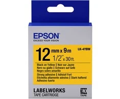 Epson LK-4YBW (C53S654014) Ženklinimo juostos kasetė, Strong Adhesive, Juodas on Geltona (12mm, 9m)