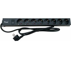 Listwa zasilająca Equip 19 do szaf rack aluminiowa 8 gniazd Schuko su przełącznikiem su wtykiem 90° juoda