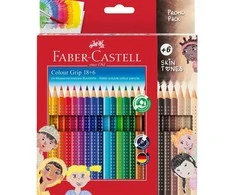 Akvareliniai spalvoti pieštukai Faber-Castell Colour Grip 18 +6 odos atspalvio spalvos