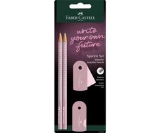 Pieštukų, trintuko ir drožtuko rinkinys Faber-Castell Sparkle rožiniai atspalviai