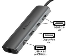 Good Connections GoodConnections HUB-C001A USB-C HUB 10-Port 2xHDMI; 1xDP; 1xUSB-C; 2xUSB 3.0; 1xUSB 2.0; 1xRJ45; 1x kortelių skaitytuvas Antrazitas