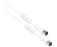 GoodConnections TV Antennenkabel, Koax Stecker an Koax Buchse (vernickelt), 2x Ferritkern, 2x geschirmt, Class A, 95 dB, 75 Ohm, CCS, baltas, 5m,