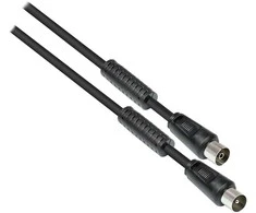 GoodConnections TV Antennenkabel, Koax Stecker an Koax Buchse (vernickelt), 2x Ferritkern, 2x geschirmt, Class A, 95 dB, 75 Ohm, CCS, juodas, 3m,