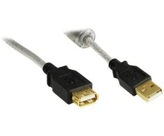 GoodConnections Verlängerung USB 2.0 Stecker A an Buchse A, High Quality mit Ferritkern und Goldkontakten, transparent, 3m,