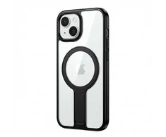 Dėklas GUAN Case aus 10H Hartglas mit Kickstand für Apple iPhone 16, Transparent/Juodas, GA-MAGCS-IP24-BLS61BLK