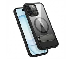 Dėklas GUAN Case aus 10H Hartglas mit Kickstand für Apple iPhone 16 Pro Max, Transparent/Juodas, GA-MAGCS-IP24-BLS69BLK