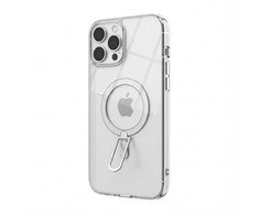 Dėklas GUAN Case aus 10H Hartglas mit Kickstand für Apple iPhone 16, Transparent/Sidabrinė, GA-MAGCS-IP24-SLS61WHT