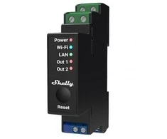 Shelly PRO 2PM išmanioji 2 kanalų relė su elektros sąnaudų matavimu valdoma Wifi LAN Bluetooth montuojama ant DIN bėgelio