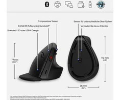 Hewlett Packard (HP) HP 925 Ergonomic Vertical Wireless Bluetooth Pelė - Detachable Riešo atrama, Multi-Surface - Juodas