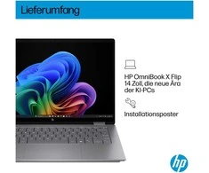 Nešiojamas kompiuteris Computer HP OmniBook X Flip 14-fm0455ng Next Gen AI CU7, 14-inch 3K Touch, 16GB RAM, 1TB SSD, Windows 11 Home, German Keyboard