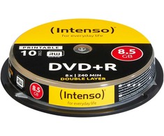 1x10 Intenso DVD+R 8,5GB 8x greitis, galima spausdinti dvigubu sluoksniu