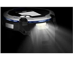 Išmanusis laikrodis Garmin Instinct 3 – 50 mm, Solar, Baltojo akmens spalvos su juodu / mėlynu dirželiu