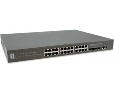 Šakotuvas Digital Data Communications Zarządzalny przełącznik PoE+ LevelOne GB/L3 28-portowy 19" 400W 10Gbps