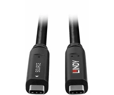 USB Kabelis - LINDY USB 3.2 10Gbps ir DP 1.4 Type C Hibridinis Laidas (4 juostos), 10Gbps, 4K144Hz, 60W, 15 m, Juodas