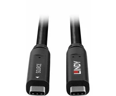 USB Kabelis - LINDY USB 3.2 5Gbps ir DP 1.4 Type C Hibridinis Kabelis (2 juostos), 5Gbps, 4K30Hz, 60W, 8 m, Juodas