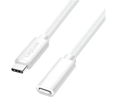 LogiLink USB 2.0 Type-C cable, C/M to C/F, 480 Mbps, 100W, baltas, 1 m