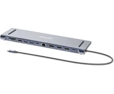 Manhattan MH 190305 11 viename USB (3.2) tipo C prijungimo stotis su trigubu monitoriumi, kelių prievadų