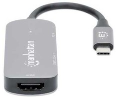 HUB USB Manhattan MANHATTAN USB-C 3-in-1 Konverter mit Power Delivery USB 3.2 Typ-C-Stecker auf HDMI 4K30Hz USB-A 5Gbit/s und USB-C PD 100W Alu Grau