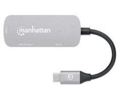 HUB USB Manhattan MANHATTAN USB-C 3-in-1 Konverter mit Power Delivery USB 3.2 Typ-C-Stecker auf HDMI 4K30Hz USB-A 5Gbit/s und USB-C PD 100W Alu Grau