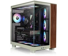 Thermaltake View 380 XL WS ARGB , Tower-case - lightgreen/holz, Tempered Glass x 2, Holzstruktur