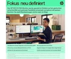 Hewlett Packard (HP) HP E22 G5 FHD monitorius – 21,5 colio 1920x1080 FHD 250 nitų 75 Hz AG, IPS, HDMI/DisplayPort, 4x USB-A, reguliuojamas aukštis / pakreipimas / pasukamas / pasukamas, 3 metai