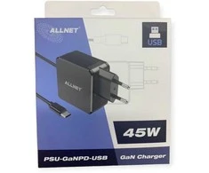 UPS Allnet Z ALLNET Ersatznetzteil QC USB-C PD GaN įkroviklis Power Supply45Watt 1x USB Typ-C mit 2m festem Kabelis**EU PLUG**