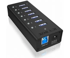 RaidSonic ICYBOX IB-AC618 Icy Box 7 x Port USB 3.0 Hub su USB įkrovimo prievadu, Juodas