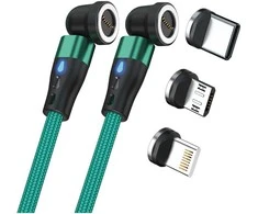 USB laidas Realpower USB-A - USB-C + microUSB + Lightning 1 m Žalias (439650)