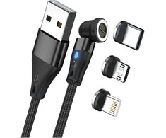 Kabelis USB Realpower Magnetic cable 3 Amp,20cm,juodas mit Adaptern