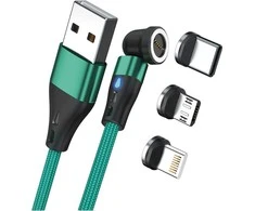USB kabelis Realpower USB-A - USB-C + microUSB + Lightning 2 m Žalias (439645)