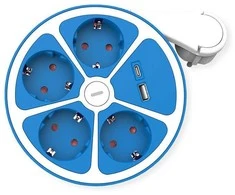 ROLINE 4-fach Steckdosenleiste mit Schalter, rund, USB-Charger A+C, blau, 1,5 m