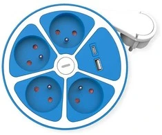 ROLINE 4-fach Steckdosenleiste mit Schalter, rund, UTE Version, USB-Charger A+C, blau, 1,5 m