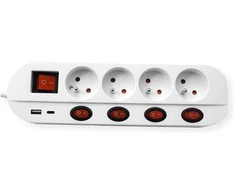 ROLINE 4-fach Steckdosenleiste mit Schalter, UTE Version, USB-Charger A+C, 1,5 m