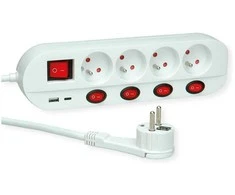 ROLINE 4-fach Steckdosenleiste mit Schalter, UTE Version, USB-Charger A+C, 1,5 m
