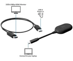 ROLINE Drahtloses P2P-Anzeige-Dongle-Set, Tx+Rx, Wireless USB-C zu HDMI, 1080p, 20 m