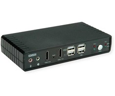 Przełącznik Roline ROLINE Dwugłowicowy przełącznik KVM HDMI 4K@60Hz, 2 komputery, DP/HDMI, audio, su 2-portowym koncentratorem USB 2.0