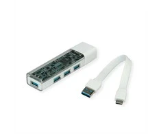 ROLINE Mobiler USB 3.2 Gen 1 Hub, 4fach, Typ A+C Anschlusskabel
