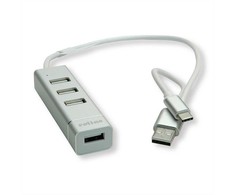 Roline USB HUB USB 2.0 šakotuvas skirtas ROLINE nešiojamiesiems kompiuteriams, 4 prievadai, A+C tipo jungties laidas