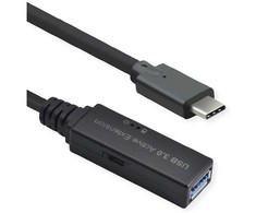 Kabelis USB Roline USB-A - USB-C 20 m Juodas
