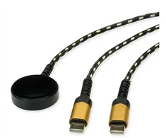 ROLINE USB Split-Ladekabel, bis 60W + Ladepad (bis 15W), fr Apple-Gerte, Typ C - C, juodas / auksinis, 1,2 m