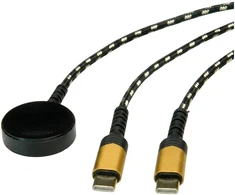 Roline Kabelis USB rozdzielający do ładowania, do 60W + podkładka ładująca (do 15W), dla urządzeń Samsung, Typ C - C, juoda / auksinė, 1,2 m (11.02.8343)